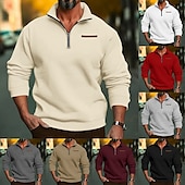 cheap Basic Sweatshirts-Men&#039;s Sweatshirt Polar Fleece Quarter Zip Sweatshirt Apricot Black White Wine Red Half Zip Plain Sports &amp; Outdoor Daily Holiday Streetwear Basic Casual Fall &amp; Winter Clothing Apparel Hoodies