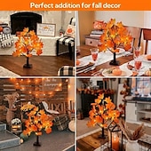 abordables 123496-Guirlande lumineuse d&#039;automne pour arbre d&#039;érable de Thanksgiving, 24 LED, alimentée par batterie, en forme de citrouille simulée, pour les fêtes à la maison, Halloween, Noël, décoration de bureau