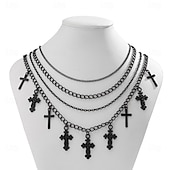 baratos Colares-Colares com Pendentes cromada Mulheres Punk Vintage Moda Multi Camadas Forma Geométrica Colar Para Festa dia das Bruxas Rua