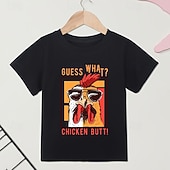 billiga Pojkens 3D Roliga Humor-100 % bomull Barn Pojkar Svart Djur Tupp T-shirt Toppar Rund hals Kortärmad Ledigt Dagliga kläder Semester Mode Sport Mönster Sommar