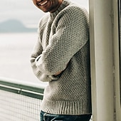 preiswerte Herrenpullover-Herren Pullover Strickpullover Gerippt Gehäkelt Stricken Standard Strick Glatt Rundhalsausschnitt Modisch Basic Freizeitskleidung Verabredung Bekleidung Herbst Winter Schwarz Weiß S M L