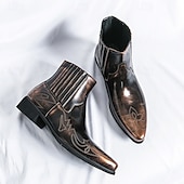 tanie Botki-męskie, zabytkowe, brązowe, skórzane botki z zachodnimi przeszyciami, stylowe i trwałe, idealne na codzienne i eleganckie okazje