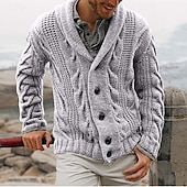 preiswerte Herren Strickjacke-Herren Strickjacke Kurzer Pullover Zip Pullover Reißverschluss Strickpullover Gerippt Stricken Standard Knopf hoch Tasche Glatt Schalrevers Modisch Klassisch Freizeitskleidung Verabredung Bekleidung