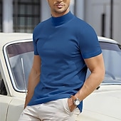 cheap Basic T shirts-Men&#039;s T Shirt Tee Top Mock Turtleneck Short Sleeves Turtleneck Summer Plain Designer Basic Modern Contemporary Vacation Street Going out Wine Black White Top Tee for Men