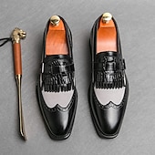 economico Semi-formale-mocassini da uomo retrò in similpelle - classico design brogue con fibbia e dettaglio frangia, calzature versatili ed eleganti