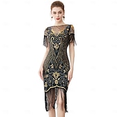 billige Antrekk-Retro / vintage De livlige 20-årene 1920-tallet Flapper kjole Cosplay kostyme Drakter Den store Gatsby Bryllupsgjest Paljetter Dusk Dame Jul Halloween Karneval Halloween Fest / aften