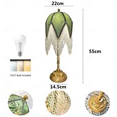 cheap Bedside Lamp-LED Table Lamp 3-Color Light Source Tassel Retro Fabric Bedside Lamp Premium Classic Victorian Style Nightstand Lamp with Beaded Fringe Trim for Bedroom Study 110-240V