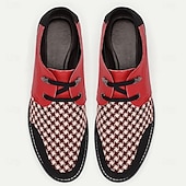 abordables Chaussures sans lacets &amp; mocassins-Baskets en similicuir à motif pied-de-poule rouge et noir pour hommes avec design à lacets et semelle coussinée - chaussures décontractées tendance pour un usage quotidien