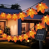 ieftine Halloween în aer liber-Ghirlandă artificială cu frunze de arțar cu energie solară 6,5 m 30 led-uri de Ziua Recunoștinței Halloween frunze de toamnă decorare în aer liber grădină interioară terasă șemineu pentru iluminat