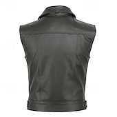 baratos Gilets-Homens Colete Gilet Diário Férias Moda Negócio Primavera &amp; Outono Bolsos Poliéster Couro Confortável Côr Sólida Zíper Lapela Normal Preto Colete