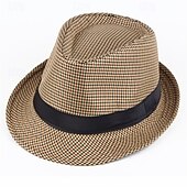 abordables Chapeau Fedora-Homme Chapeau du Kentucky Derby Chapeau de Soleil Chapeau à bord sauvage Haut-de-forme Noir Jaune Polyester Mode Occasionnel Rue Quotidien Pied-de-poule Respirant