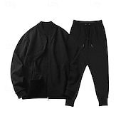 cheap Basic Tracksuits-Men&#039;s Tracksuit Sweatsuit Full Zip Sweatshirt Black Yellow Army Green Red Navy Blue Standing Collar Color Block 2 Piece Sports &amp; Outdoor Daily Holiday Streetwear Basic Casual Spring &amp;  Fall Clothing