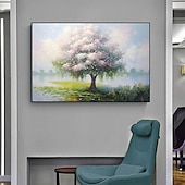 preiswerte Landschaftsgemälde-Handgemalte Leinwand Ölgemälde Kirschblüten Wandkunst Landschaft Blütenbaum rustikale Leinwand extra großes Dekor Geschenk kein Rahmen