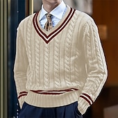 economico maglione pullover da uomo-Per uomo Pullover Maglione Maglione Cavi Maglia Standard Lavorato a maglia Banda A V Contemporaneo moderno Natale Ufficio Abbigliamento Inverno Bianco Giallo M L XL