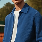 baratos Casacos &amp; Sobretudos para Homem-Homens jaqueta leve Jaqueta Waffle Jaqueta de Camisa Formal Casa Bolsos Primavera Outono Côr Sólida Ativo Neutra Colarinho de Camisa Padrão Tecido Waffle Branco Azul Cinzento Casaco