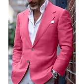 abordables Blazers para hombre-Hombre chaqueta Negocio Fiesta de Cóctel Fiesta de Boda Moda Casual Primavera &amp; Otoño Poliéster Color sólido Botón Bolsillo Cómodo Botonadura Simple Chaqueta de sport Rosa Claro Amarillo Rosa Azul