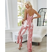 halpa Naisten haalarit-naisten pyjama solmioväri yksinkertainen mukava pehmeä kotisänky polyesteri spandex mukava pyöreä pääntie pitkä housutasku kesäkevät kotiasut