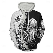 levne Halloween mikiny a svetry-Pánské Grafika Gotický horor Chobotnice Kapuce Kapucky Mikina Módní Denní Dlouhý rukáv Kapuce Dovolená Streetwear Černošedá Potisk Fleece Zima Jaro &amp; podzim Návrhář
