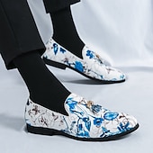 abordables Semi-formel-mocassins à imprimé floral pour hommes avec détails à pompons - chaussures habillées à enfiler de style vintage pour les occasions formelles
