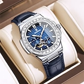economico Orologi meccanici-Orologio meccanico BINBOND da uomo Orologio da polso automatico creativo di moda business con calendario luminoso impermeabile in acciaio e pelle