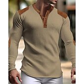 cheap Casual Henley Tee-Men&#039;s Button T Shirt T Shirt Waffle Henley Shirt Henley Shirt Long Sleeve Henley Spring &amp;  Fall Color Block Fashion Designer Basic Patchwork Vacation Street Going out Black White Navy Blue Top Tee