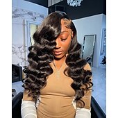 abordables Perruques à dentelle frontale-Perruque Cheveux Naturel Rémy 13x4 devant en dentelle Cheveux Brésiliens Kinky Curly Ondulation Noir Naturel Partie libre perruques pour femmes noires Densité 130% 150% 180% avec des cheveux de béb