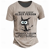 billiga Roliga T-shirts för män-Herr Grafisk Katt Slogan T-shirt Kortärmad T-shirt 3D-tryck Rund hals Skjorta Retro / vintage Ledigt Gatustil Gata Utomhussport Ledigt Ljusblå Kaki Vår &amp; sommar Kläder S M L XL 2XL 3XL