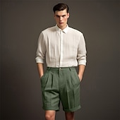 economico Classico-Per uomo Shorts Shorts di Lino Shorts eleganti Pantaloncini Estivi Pantaloncini plissettati Tasca Bottoni Pieghe Semplice Comodità Traspirante Corto Casuale Quotidiano Ferie Moda Designer Nero Bianco