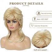 economico Parrucche storiche-Parrucche Mullet per Donne Ricce Morbide Resistenti al Calore Capelli Spalla Lunghezza 80s Rocker Cosplay Parrucche di Halloween