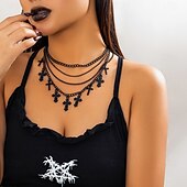 baratos Colares-Colares com Pendentes cromada Mulheres Punk Vintage Moda Multi Camadas Forma Geométrica Colar Para Festa dia das Bruxas Rua