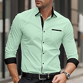 preiswerte Button-Down-Hemden für Herren-Herren Hemd Oberhemd Bügelfreies Hemd Knopfhemd Farbblock Hochzeit Täglich Hellblau Schwarz Weiß Hellgrün Langarm Umlegekragen Frühling &amp; Herbst Bekleidung Patchwork
