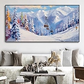 お買い得  風景画-ミンチュラ 手作り スキーリゾート 風景 油絵 キャンバス 壁アート 装飾 モダン 抽象画 家の装飾用 ロール フレームなし 未伸張 絵画