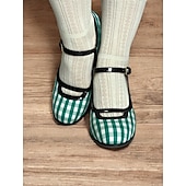 preiswerte 1950er Jahre-Damen Absätze Retro Mary Jane Arbeit Täglich Plaid Farbblock Schnalle Stöckelabsatz Runde Zehe Elegant Vintage PU Stoff Schnalle Schwarz / weiss Weiß und Grün Rot