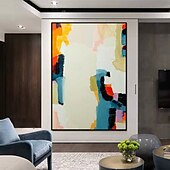 cheap Abstract Paintings-Handmade Oil Painting Canvas Wall Art Decoration Abstract Color Block for Home Decor Rolled Frameless Unstretched Painting