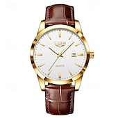 voordelige Quartz-horloges-LIGE Heren Quartz Horloge Zakelijke Datum Waterdichte Leren Strap Horloge