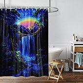 cheap Shower Curtains-Shower Curtain with Hooks 180cm*180cm(70&quot;*70&quot;) Polyester Washable Waterproof Forest Waterfall Pattern Bathroom Bathtub Decor
