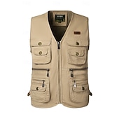cheap Men's Fishing Vest-Men's Fishing Vest Hiking Vest / Gilet Sleeveless Outerwear Jacket Travel Cargo Safari Vest Top Outdoor Windproof Multi-Pockets Quick Dry Lightweight Fall Spring Cotton Army Green Khaki Hunting