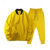 cheap Basic Tracksuits-Men&#039;s Tracksuit Sweatsuit Full Zip Sweatshirt Black Yellow Army Green Red Navy Blue Standing Collar Color Block 2 Piece Sports &amp; Outdoor Daily Holiday Streetwear Basic Casual Spring &amp;  Fall Clothing