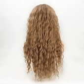 abordables Perruques Synthétiques Sans Bonnet-perruque longue bouclée ondulée pour femme marron avec reflets perruque bouclée cheveux ondulés lâches perruque synthétique sans colle résistante à la chaleur pour une utilisation quotidienne en