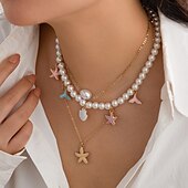 baratos Colares-Colares com Pendentes Imitação de Pérola Concha Mulheres Elegante Barroco Multi Camadas Casamento Irregular Colar Para Casamento Presente Feriado