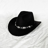abordables Chapeaux de fête-chapeau de cowboy western blanc pour femmes et hommes, chapeau de cowboy bouclé avec fedora en cuir, chapeau de cavalier toca toca