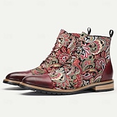 cheap Premium Leather Boots-Men&#039;s Premium Leather Floral Oxford Boots – Vintage Paisley Design, Bohemian Lace-Up Ankle Boots for Casual &amp; Formal Occasions