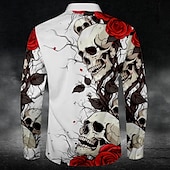 cheap Men&#039;s Printed Shirts-Men&#039;s Rose Skull Button Up Shirt Long Sleeve Casual Dark Party Evening Wear Daily Fall Winter Spring &amp; Summer Shirt Collar Button Up 3D Print Black White Blue Purple Green