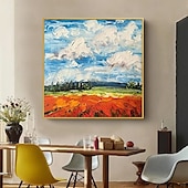 preiswerte Landschaftsgemälde-3D-Ölgemälde mit Bergen, handgemalt, dicke Textur, Ölgemälde mit Blütenblättern, beige-blaues Skyline-Schneegemälde auf Leinwand, handgemaltes abstraktes strukturiertes Ölgemälde für Wandkunst,