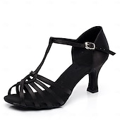 cheap Latin Shoes-Women&#039;s Latin Dance Shoes with Strappy Design, Satin Open-Toe Ballroom Heels for Professional and Social Dancing