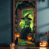 billige Halloween dørdeksler-halloween dørdekorasjoner halloween dørdeksler hekser dør billedvev dør gardin dekorasjon bakteppe dør banner for inngangsdør gårdshus ferie fest innendørs utendørs dekor forsyninger