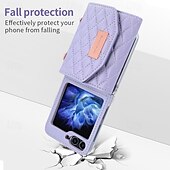 Недорогие Чехлы для Samsung-телефон Кейс для Назначение SSamsung Galaxy Z-флип 6 Z Flip 5 Z Flip 4 Z Flip 3 Кошелек для карт с ремешком Разъем для карты Защита от удара Ретро Настоящая кожа ТПУ
