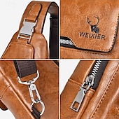 levne Pánské tašky-pánská hnědá crossbody kabelka z umělé kůže s mnoha kapsami na zip a nastavitelným popruhem, stylová a funkční pro každodenní použití