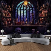 cheap Halloween Wall Tapestries-Halloween Blacklight Tapestry Haunted Castle UV Reactive Glow in the Dark Glow Party Trippy Misty Haunted House Hanging Tapestry Wall Art Mural for Living Room Bedroom