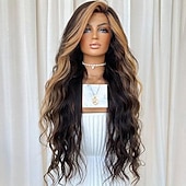 cheap Human Hair Lace Front Wigs-Remy Human Hair 13x4 Lace Front Wig Free Part Brazilian Hair Wavy Multi-color Wig 130% 150% Density with Baby Hair Highlighted / Balayage Hair Pre-Plucked For Women Long Human Hair Lace Wig